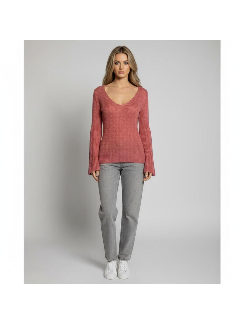 Next Era Couture Women's  Y2K Pink V-Neck Pullover Sweater S